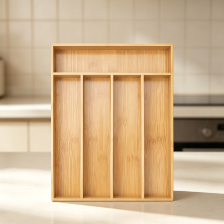 Bamboo 5-Slot Cutlery Tray Natural Finish