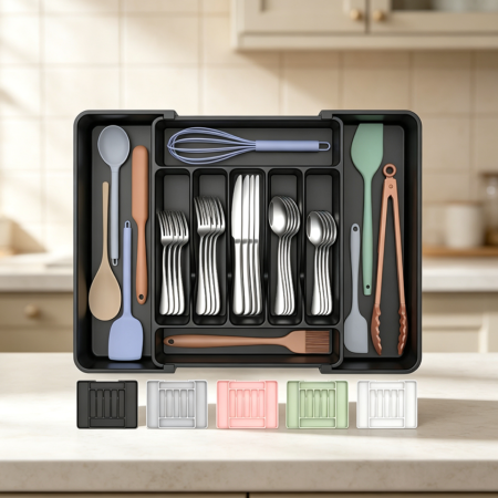Extra Large Adjustable Black Cutlery Tray