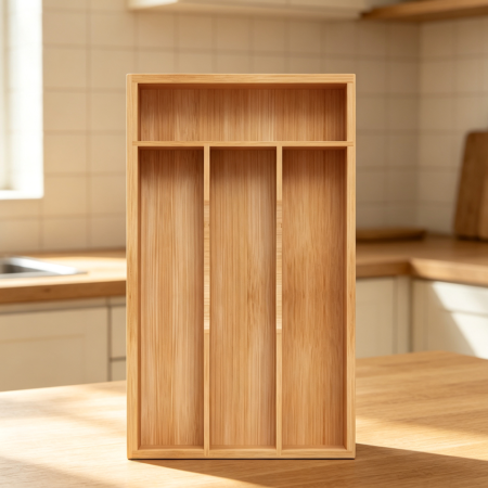 Small Bamboo Cutlery Tray with Grooved Dividers