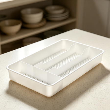Compact White Cutlery Tray for Small Drawers