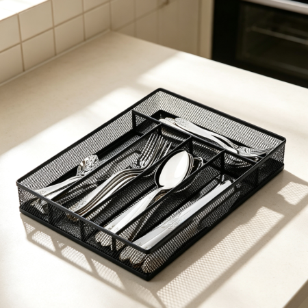 Mesh Wire Cutlery Tray with Non-slip Feet