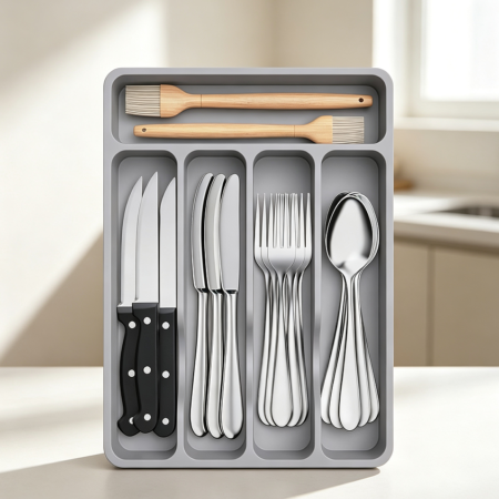 Gray Plastic Cutlery Tray with 5 Slots