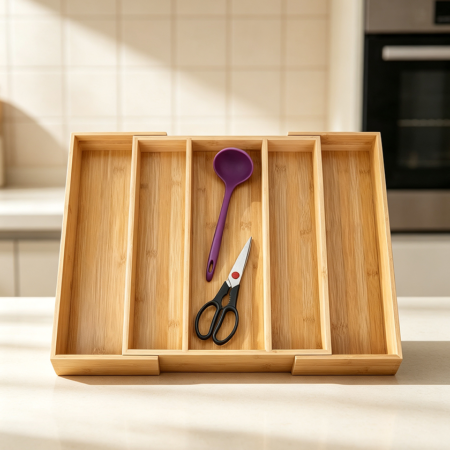 Bamboo Adjustable Cutlery Organiser 5 Slots