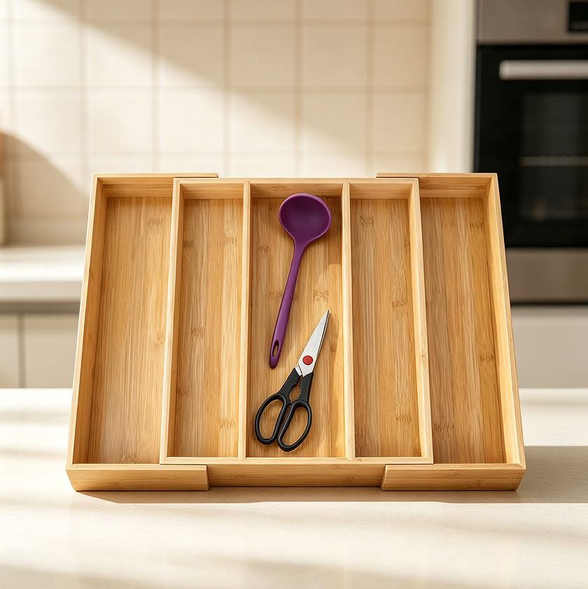 Bamboo Adjustable Cutlery Organiser 5 Slots