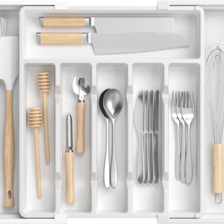 Large White Expandable Cutlery Tray with Slots