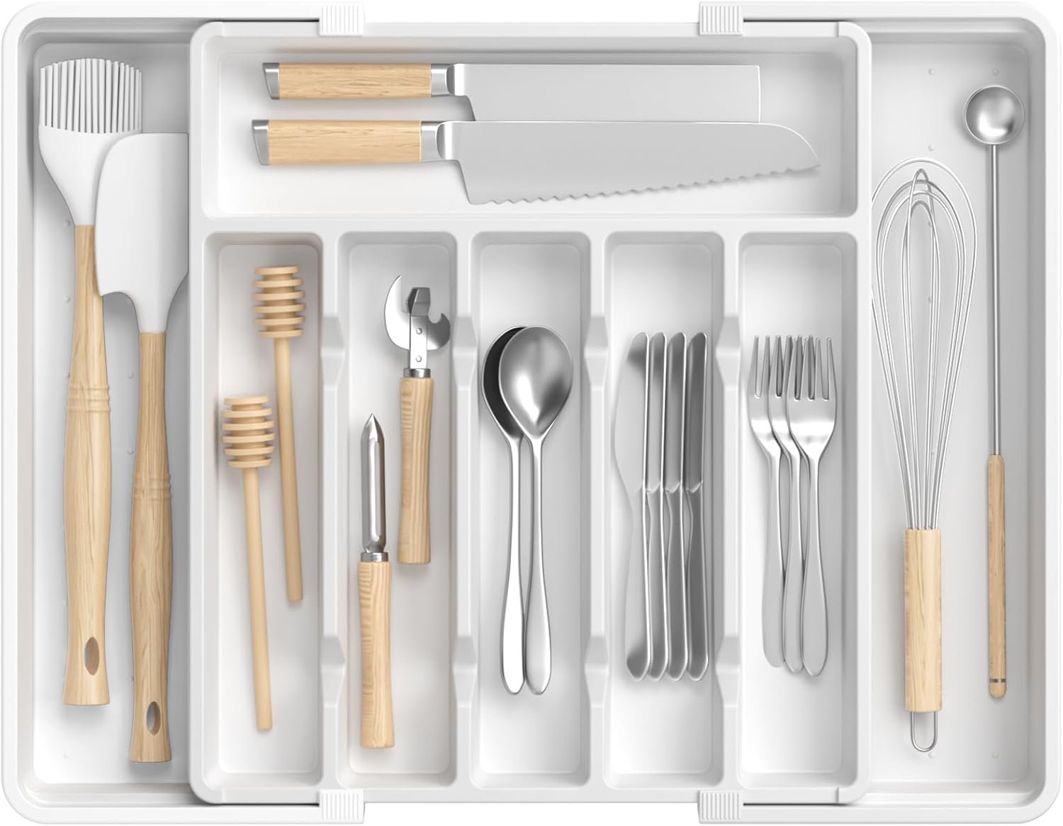 Large White Expandable Cutlery Tray with Slots