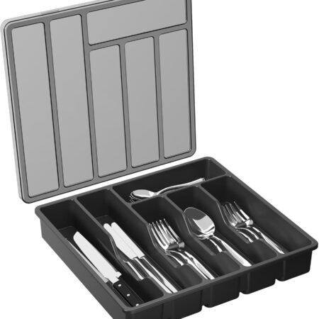 Black Plastic Cutlery Storage Box with Lid