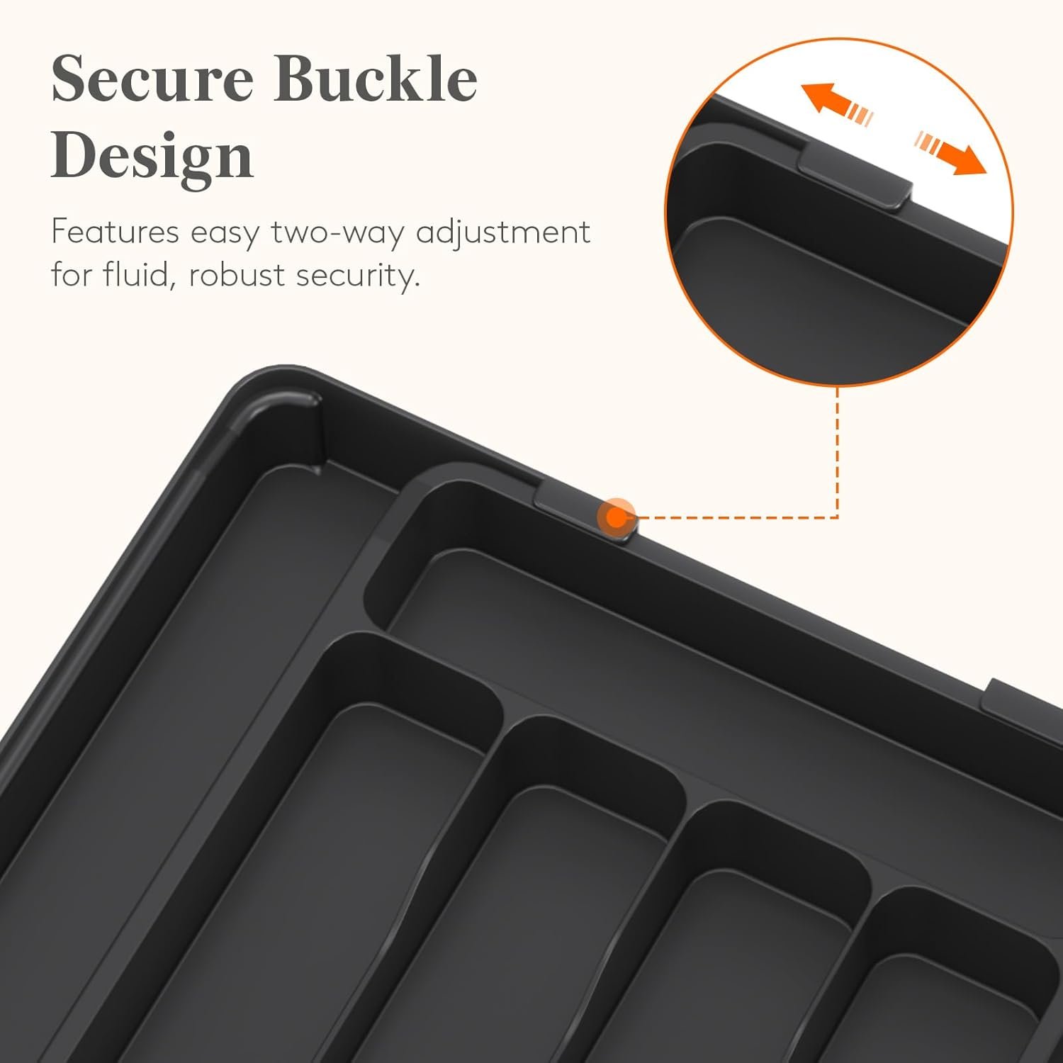 Expandable Black Plastic Cutlery Tray for Drawer - Image 2