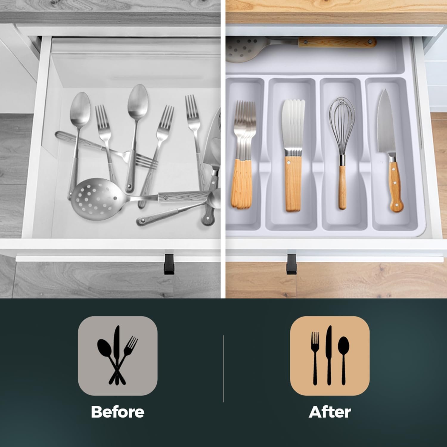 White Silicone Cutlery Tray Non-Slip Base - Image 2