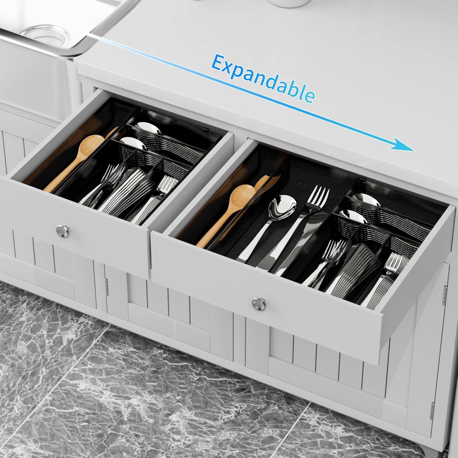 Expandable Mesh Cutlery Tray with Rubber Feet - Image 2