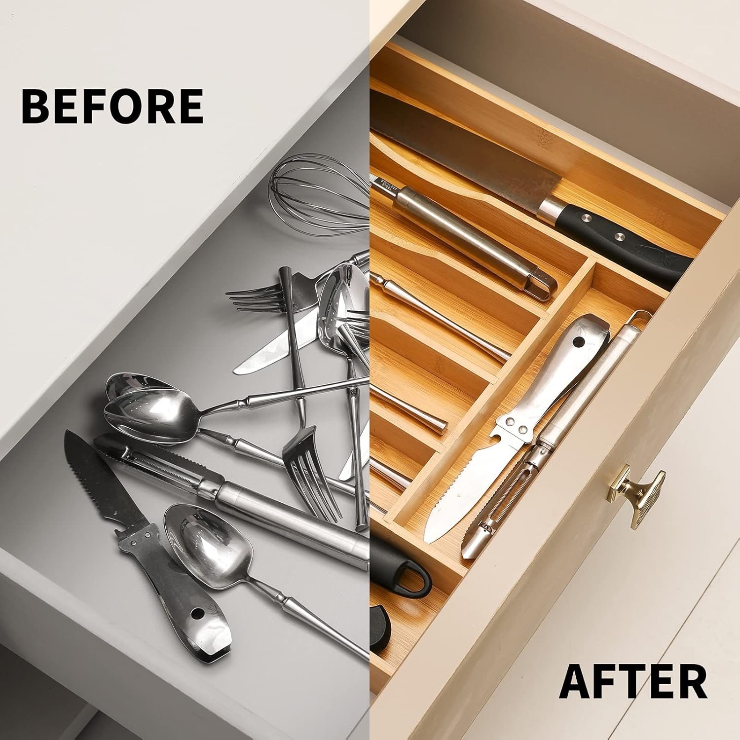 Adjustable Bamboo Wood Cutlery Tray Natural - Image 2