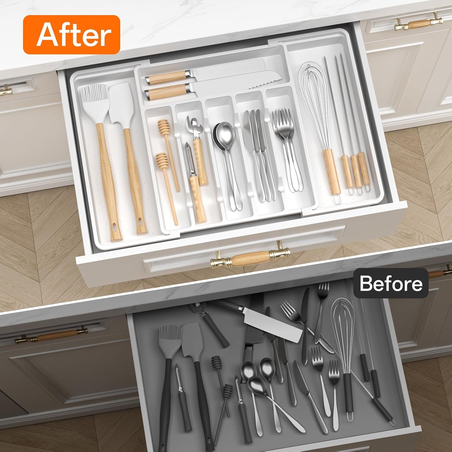 Large White Expandable Cutlery Tray with Slots - Image 2