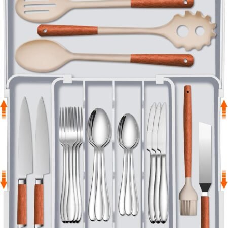 Gray Expandable Cutlery Tray with 7 Compartments