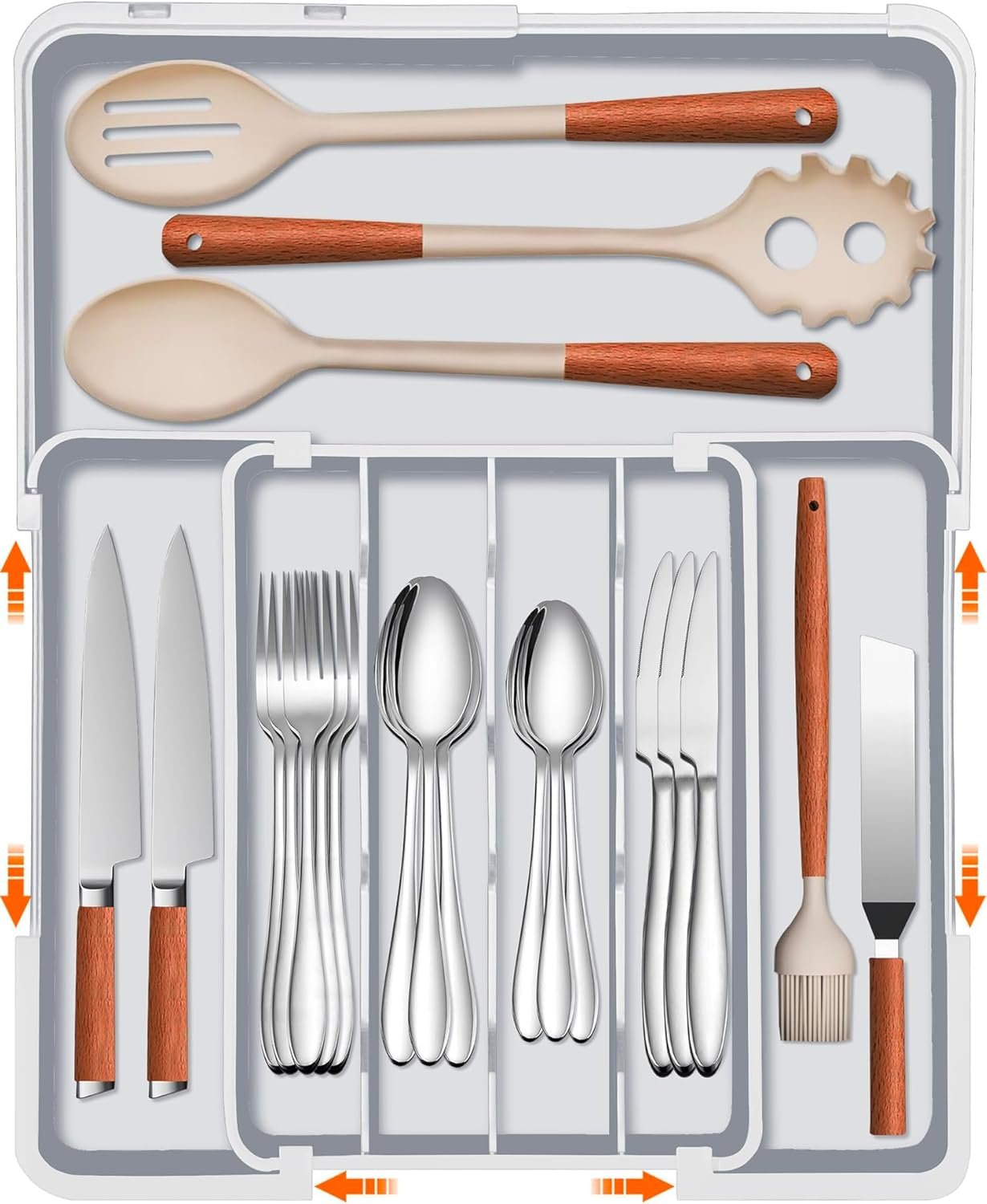 Gray Expandable Cutlery Tray with 7 Compartments