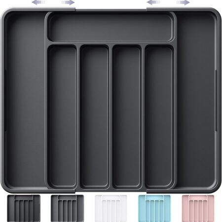 Adjustable Black Cutlery Tray for Drawer