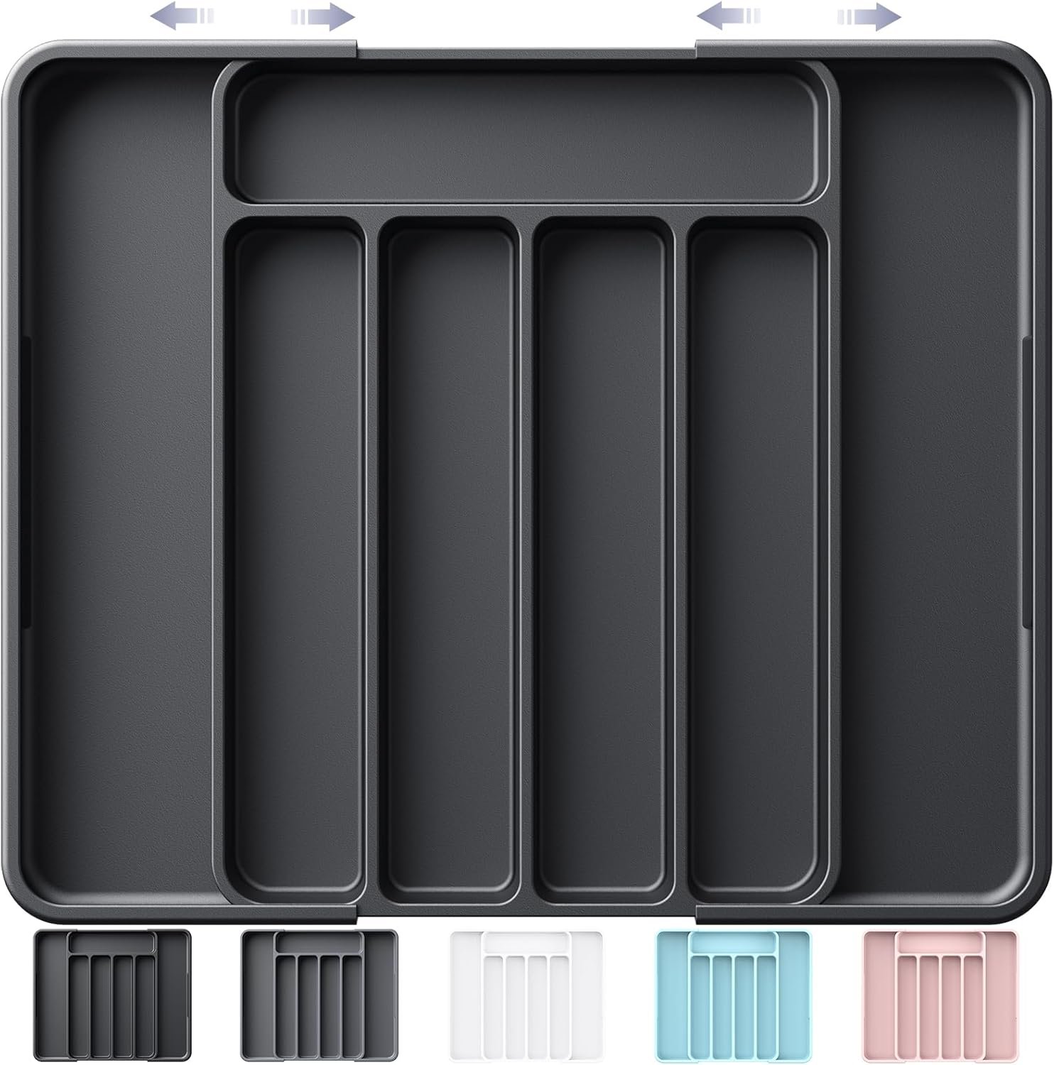 Adjustable Black Cutlery Tray for Drawer
