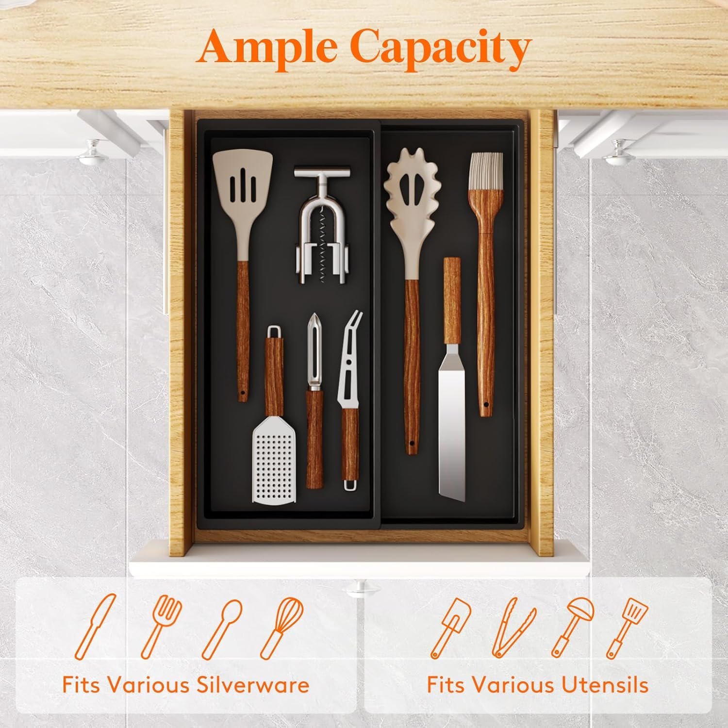 Black Plastic Utensil Tray Expandable for Spatulas - Image 2