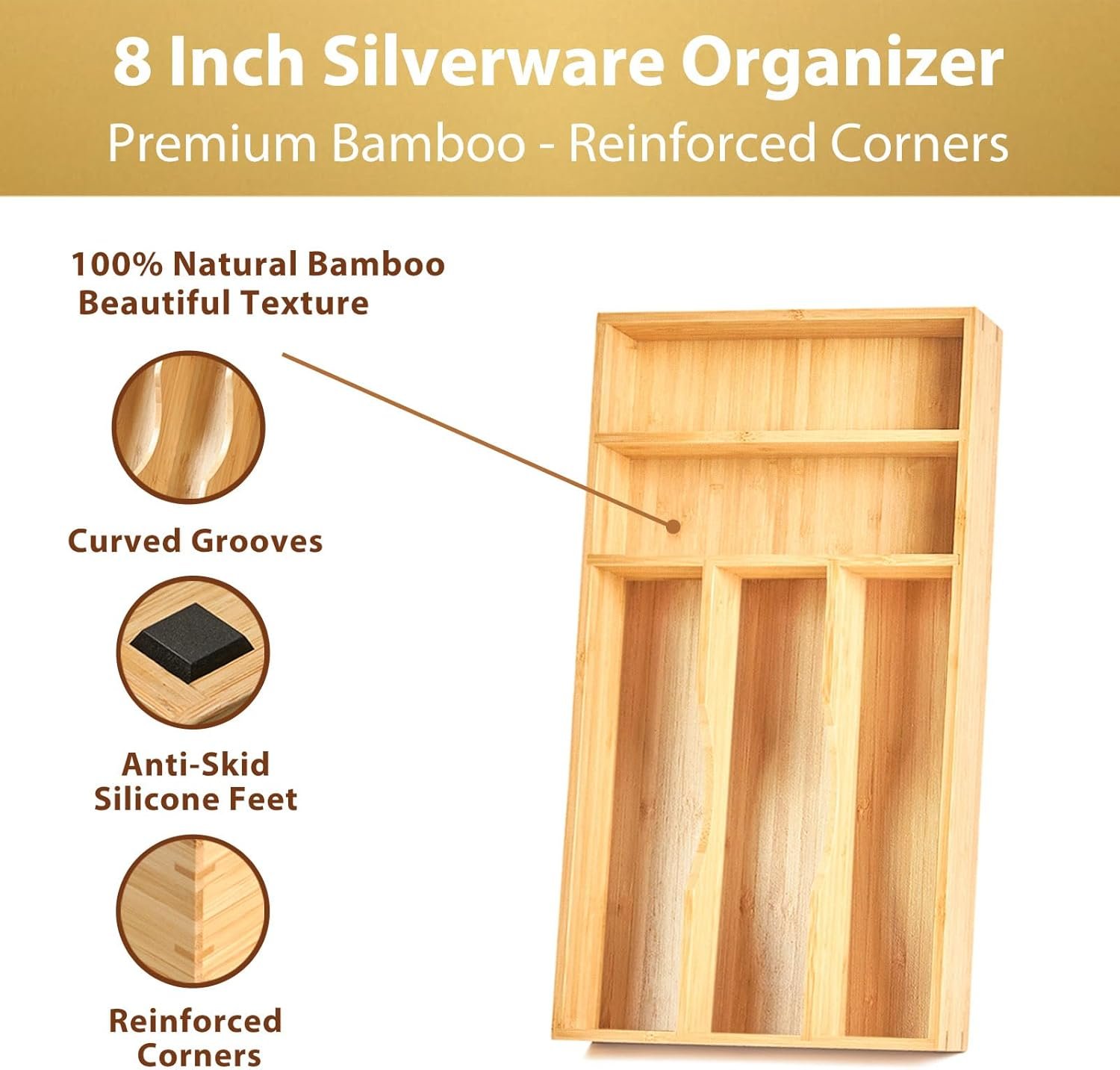 Bamboo Cutlery Caddy for Small Drawer - Image 2