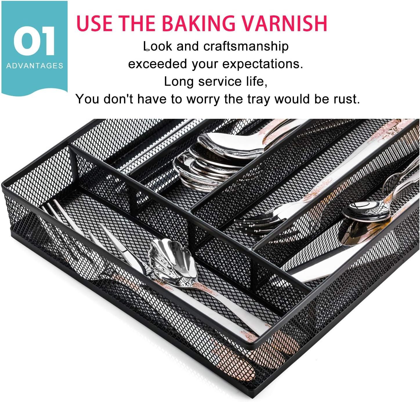 Mesh Wire Cutlery Tray with Non-slip Feet - Image 2