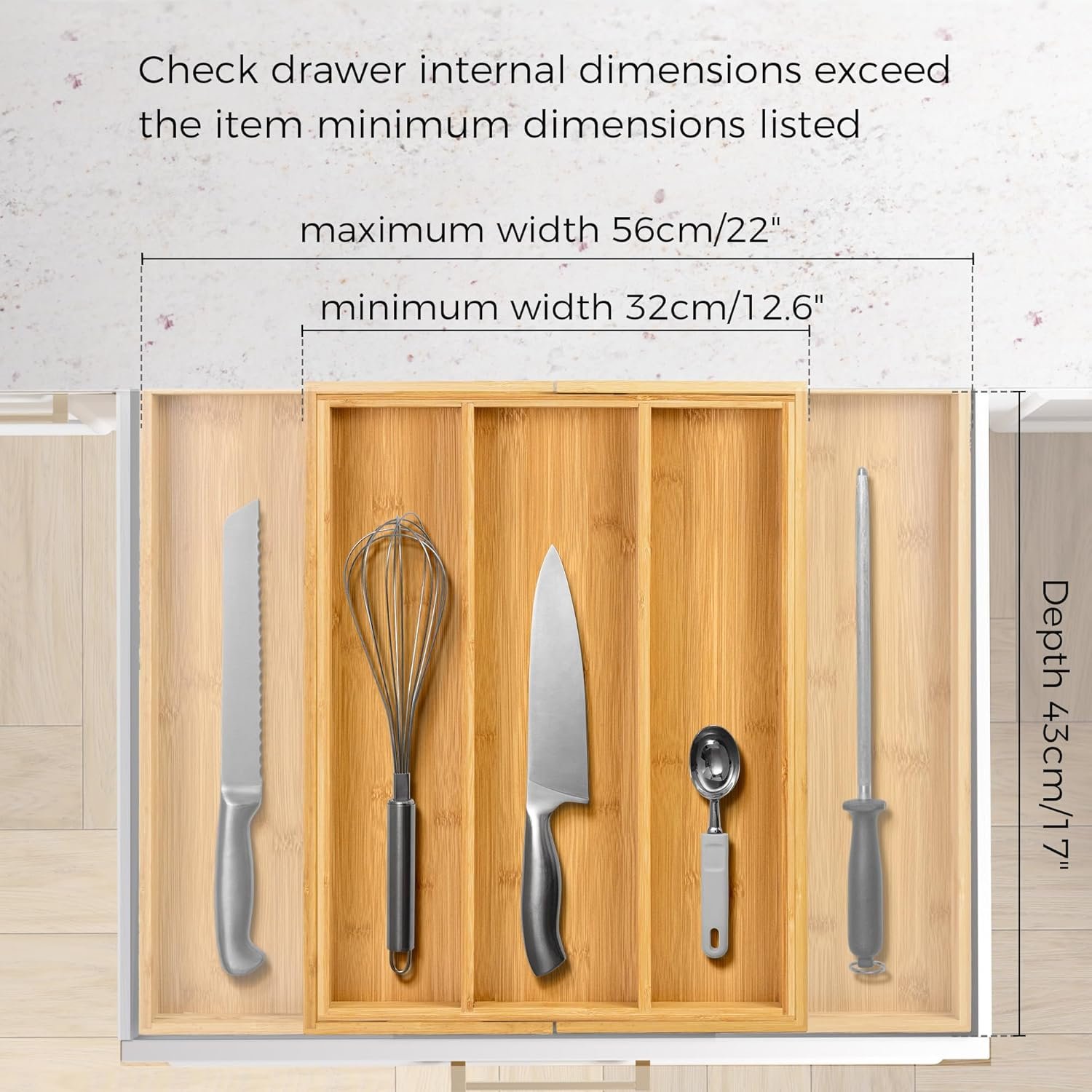 Bamboo Adjustable Cutlery Organiser 5 Slots - Image 2