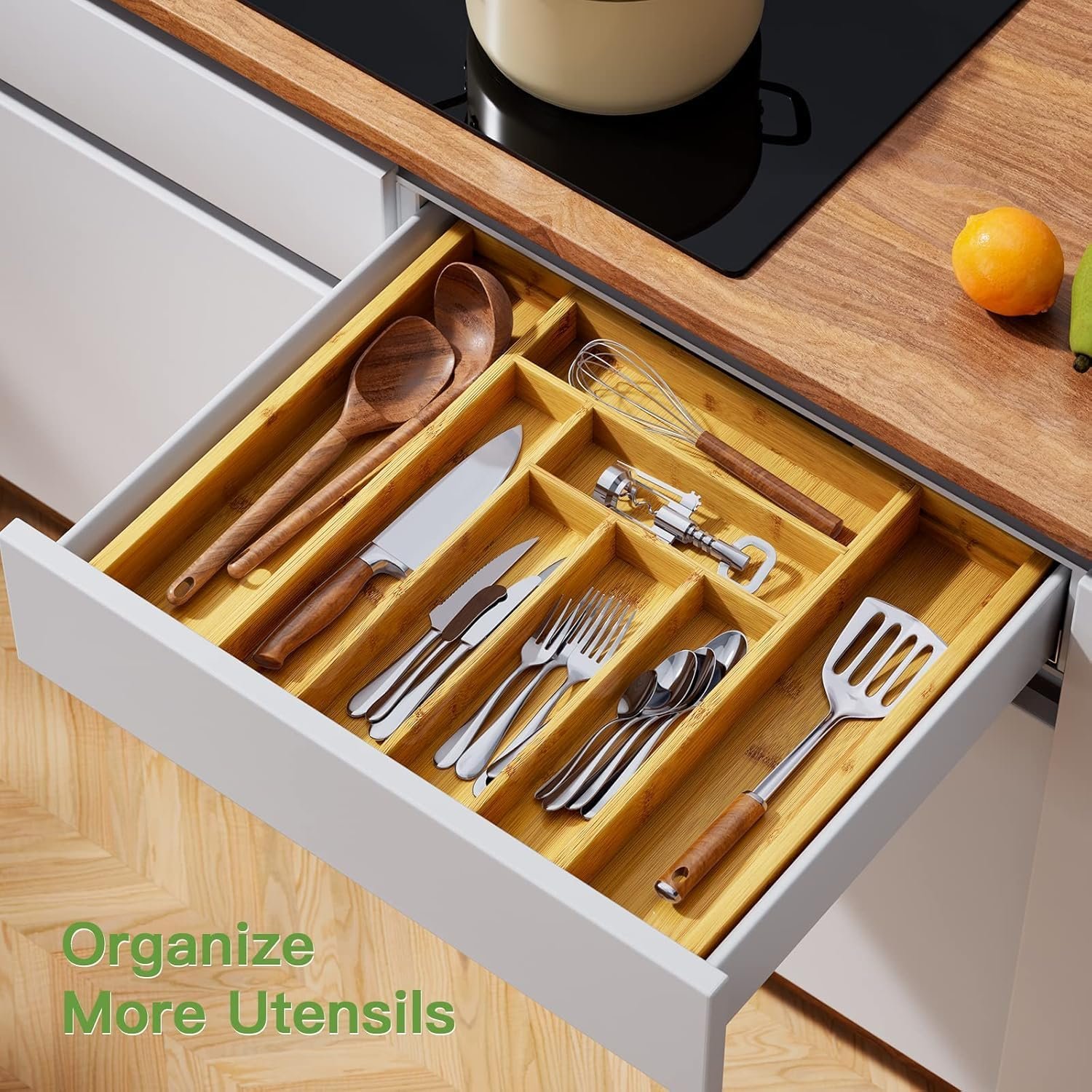 Adjustable Bamboo Utensil Tray for Cutlery - Image 2