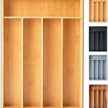Bamboo 5-Slot Cutlery Tray Natural Finish