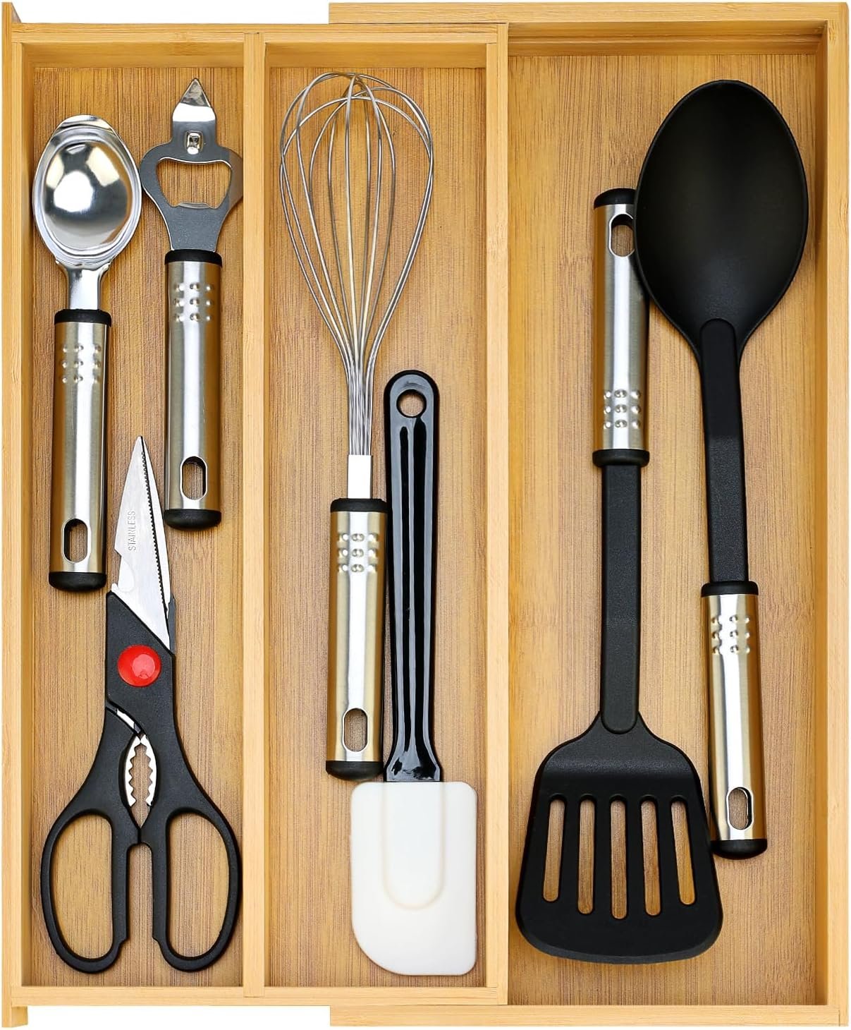 Large Expandable Bamboo Cutlery Tray for Utensils