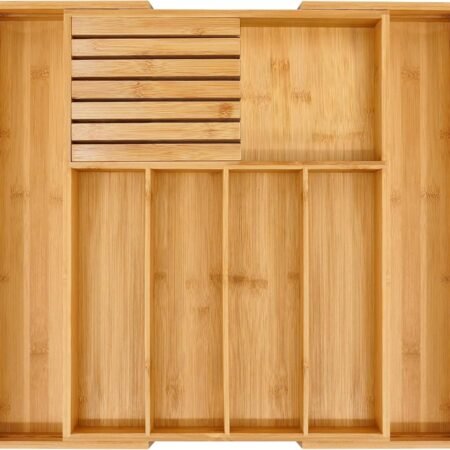 Expandable Bamboo Cutlery Tray with Knife Block