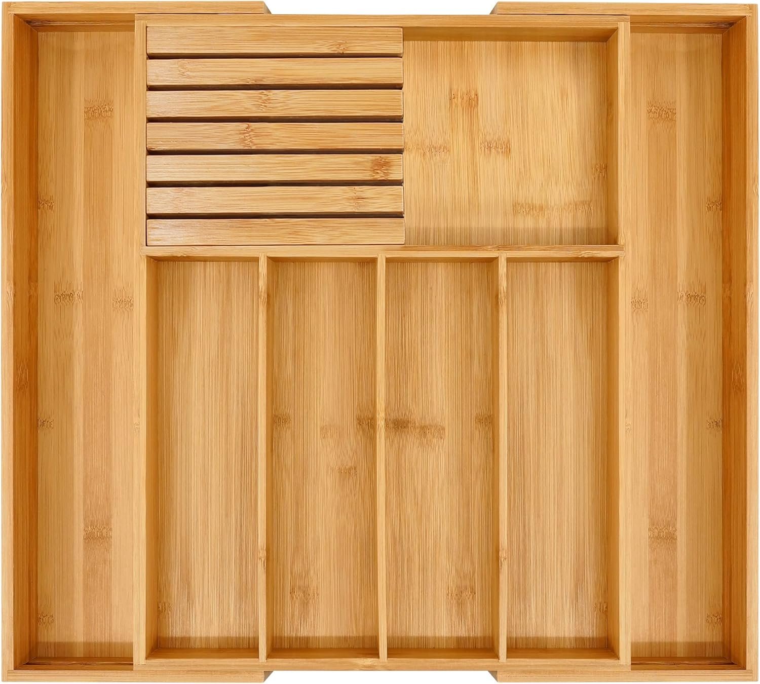 Expandable Bamboo Cutlery Tray with Knife Block