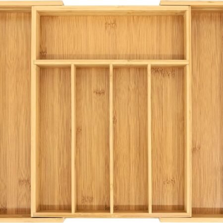 Medium Expandable Bamboo Cutlery Tray with Dividers