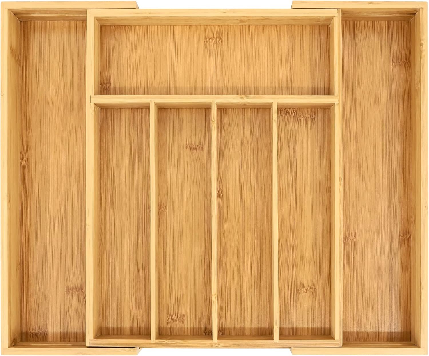 Medium Expandable Bamboo Cutlery Tray with Dividers