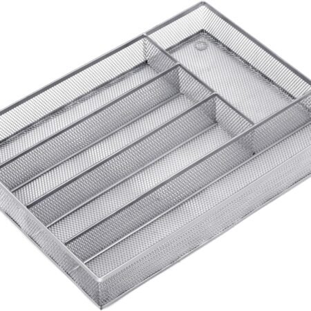 Silver Mesh Wire Cutlery Tray with Non-slip Feet