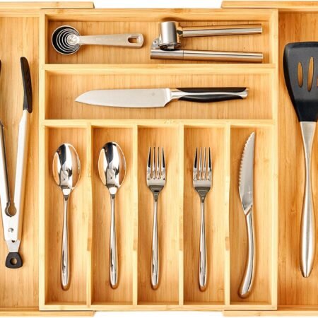 Large Bamboo Cutlery Tray with High Dividers
