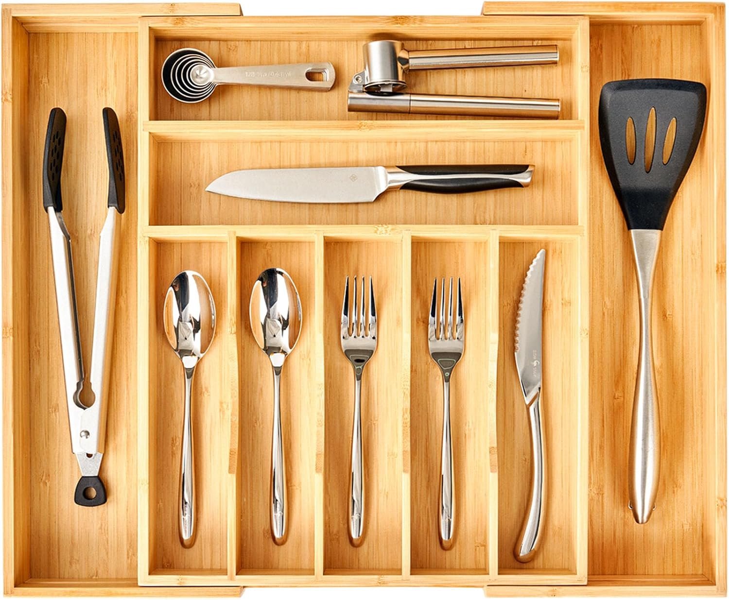 Large Bamboo Cutlery Tray with High Dividers