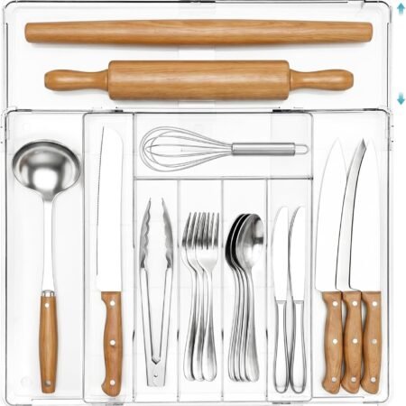Clear Plastic Expandable Cutlery Tray with Slots