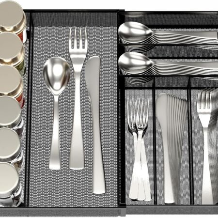 Expandable Mesh Cutlery Tray with Rubber Feet